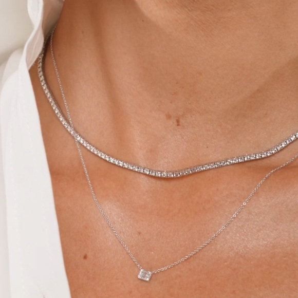 14kt White Gold Diamond Tennis Necklace 3.3ct - Picture 14 of 16